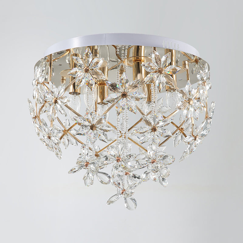 Stylish Gold Crystal Chandelier With 6-Lights For Dining Table Ceiling Mount
