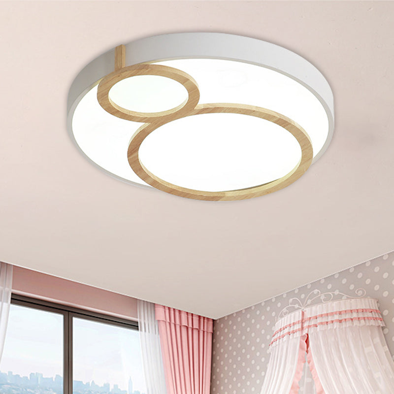 Macaron Acrylic LED Flush Mount Light Fixture with Wood Accent - White/Green/Grey