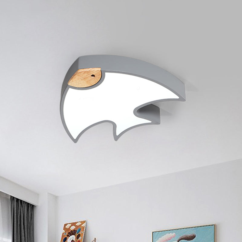 Nordic LED Fish-Shaped Flush Lamp for Bedroom in White/Grey/Pink Acrylic