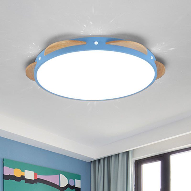 Macaron Flower Flush Mount LED Ceiling Light Fixture - White/Green/Blue and Wood