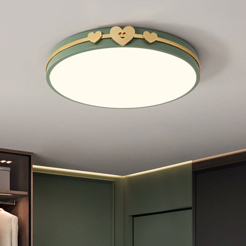 Nordic Circular Flush Lamp: Acrylic LED Bedroom Flush Lighting in Elegant White/Black/Grey with Gold Heart Deco