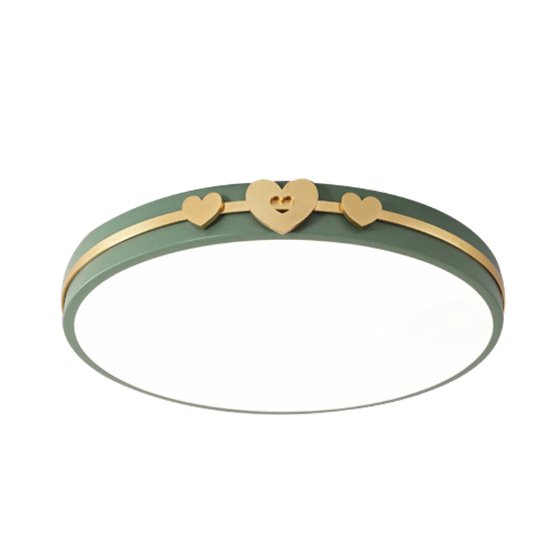Nordic Circular Flush Lamp: Acrylic LED Bedroom Flush Lighting in Elegant White/Black/Grey with Gold Heart Deco