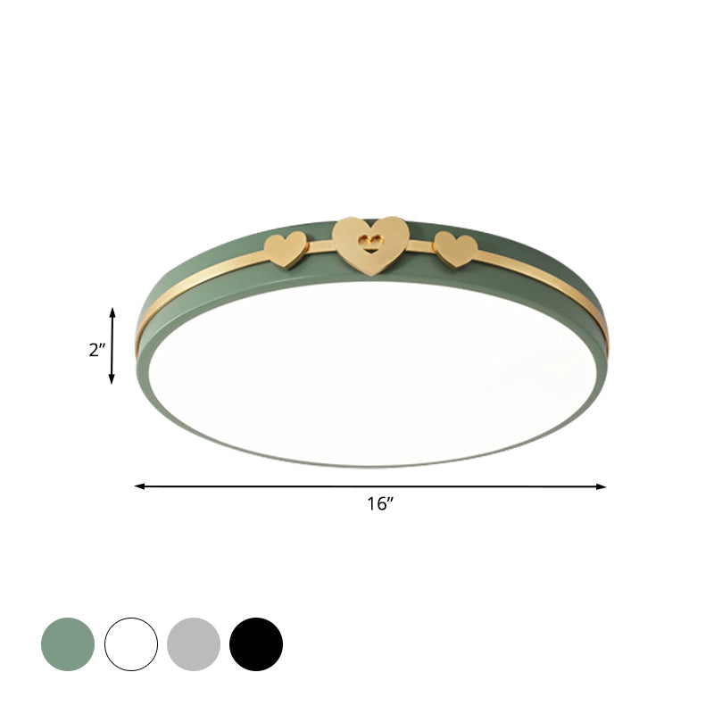 Nordic Circular Flush Lamp: Acrylic LED Bedroom Flush Lighting in Elegant White/Black/Grey with Gold Heart Deco