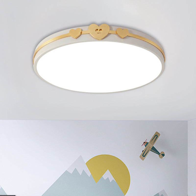 Nordic Circular Flush Lamp: Acrylic LED Bedroom Flush Lighting in Elegant White/Black/Grey with Gold Heart Deco