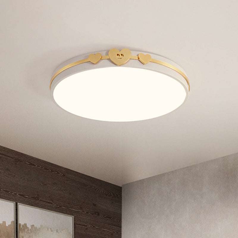 Nordic Circular Flush Lamp: Acrylic LED Bedroom Flush Lighting in Elegant White/Black/Grey with Gold Heart Deco