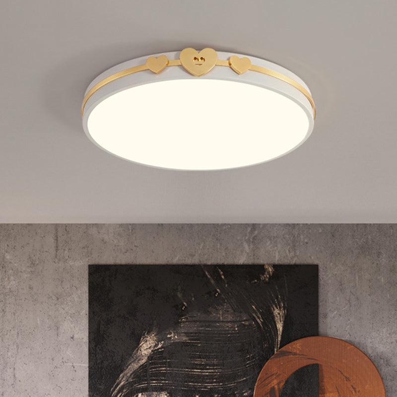 Nordic Circular Flush Lamp: Acrylic LED Bedroom Flush Lighting in Elegant White/Black/Grey with Gold Heart Deco