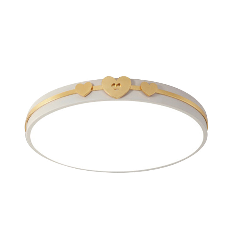 Nordic Circular Flush Lamp: Acrylic LED Bedroom Flush Lighting in Elegant White/Black/Grey with Gold Heart Deco