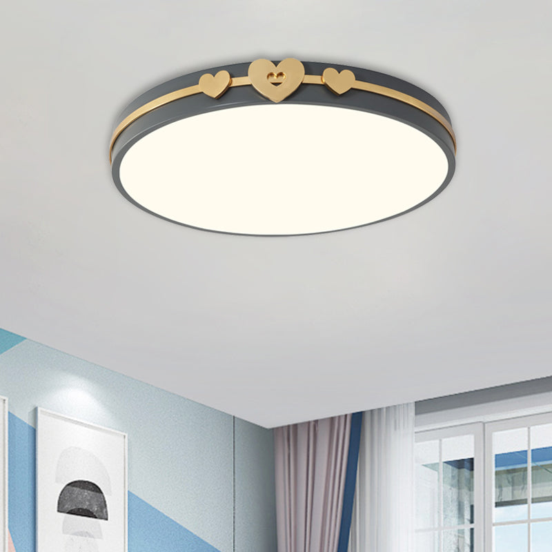 Nordic Circular Flush Lamp: Acrylic LED Bedroom Flush Lighting in Elegant White/Black/Grey with Gold Heart Deco