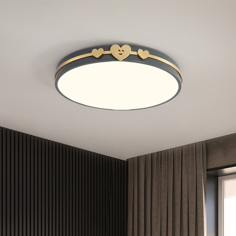 Nordic Circular Flush Lamp: Acrylic LED Bedroom Flush Lighting in Elegant White/Black/Grey with Gold Heart Deco