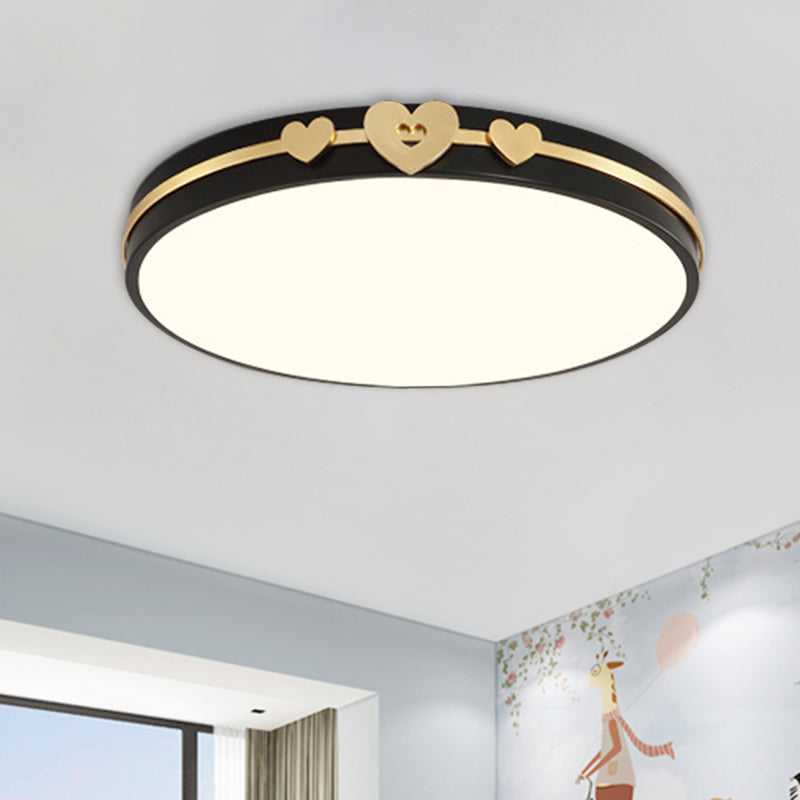Nordic Circular Flush Lamp: Acrylic LED Bedroom Flush Lighting in Elegant White/Black/Grey with Gold Heart Deco