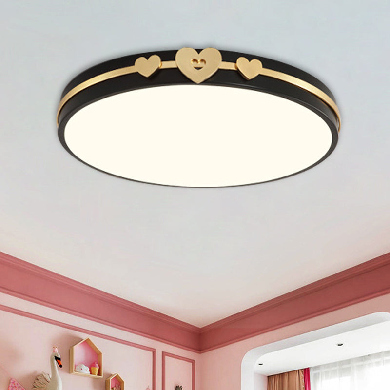 Nordic Circular Flush Lamp: Acrylic LED Bedroom Flush Lighting in Elegant White/Black/Grey with Gold Heart Deco