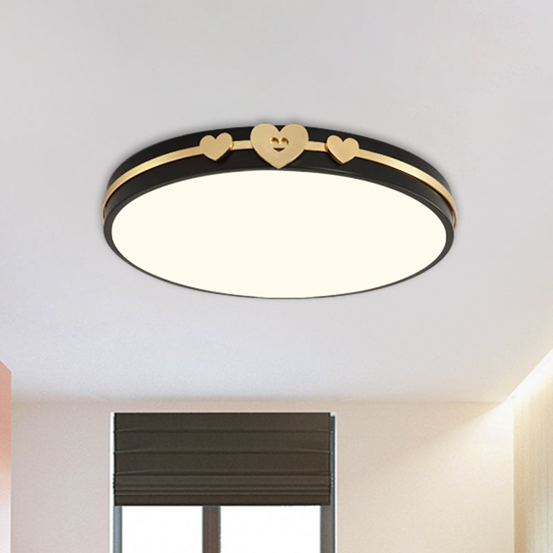 Nordic Circular Flush Lamp: Acrylic LED Bedroom Flush Lighting in Elegant White/Black/Grey with Gold Heart Deco