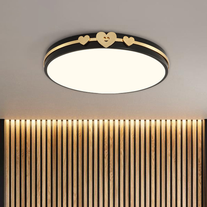 Nordic Circular Flush Lamp: Acrylic LED Bedroom Flush Lighting in Elegant White/Black/Grey with Gold Heart Deco