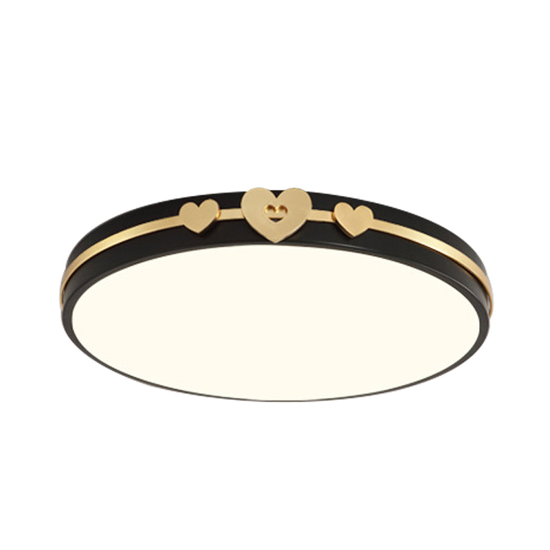 Nordic Circular Flush Lamp: Acrylic LED Bedroom Flush Lighting in Elegant White/Black/Grey with Gold Heart Deco