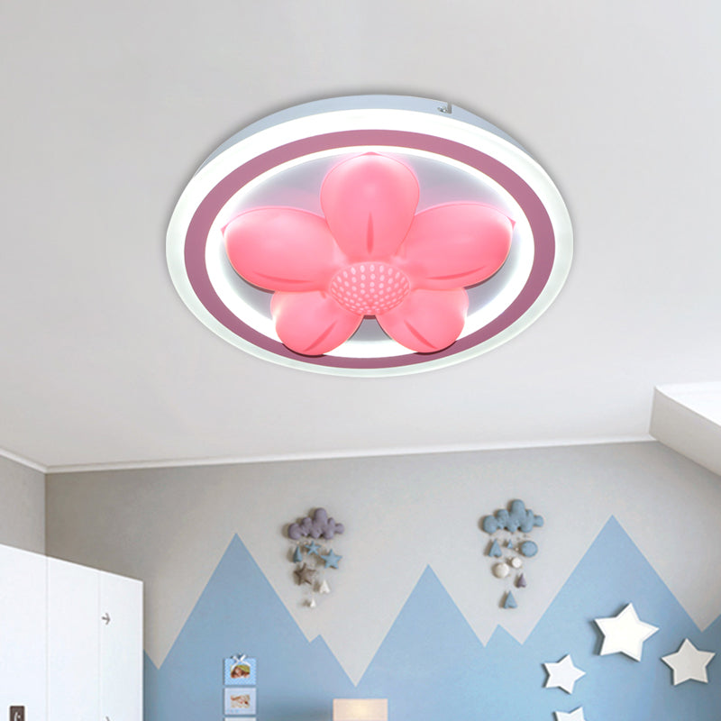 Cartoon Pink LED Flush Mount Ceiling Light with Acrylic Flower/Bear Shade for Bedrooms