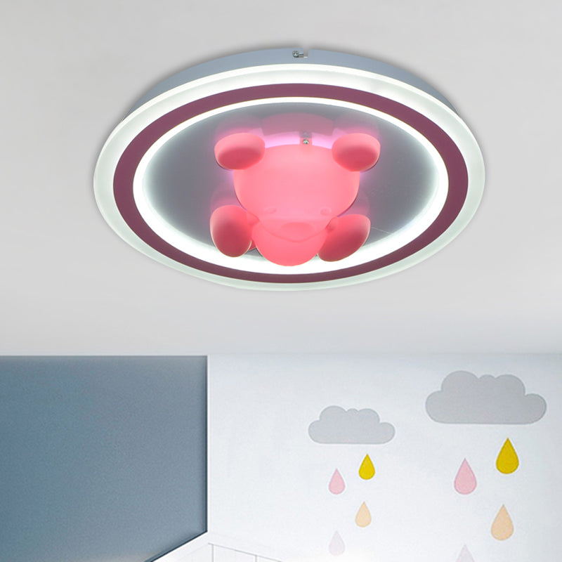 Cartoon Pink LED Flush Mount Ceiling Light with Acrylic Flower/Bear Shade for Bedrooms