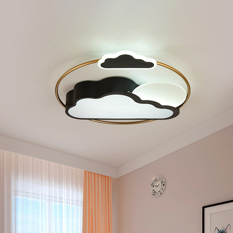 Cloud-Shape LED Flush Mount with Black/Blue Finish & Acrylic Shade - Cartoon Lighting Fixture