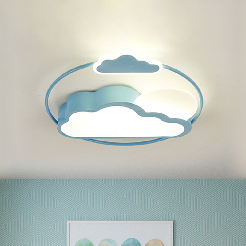 Cloud-Shape LED Flush Mount with Black/Blue Finish & Acrylic Shade - Cartoon Lighting Fixture