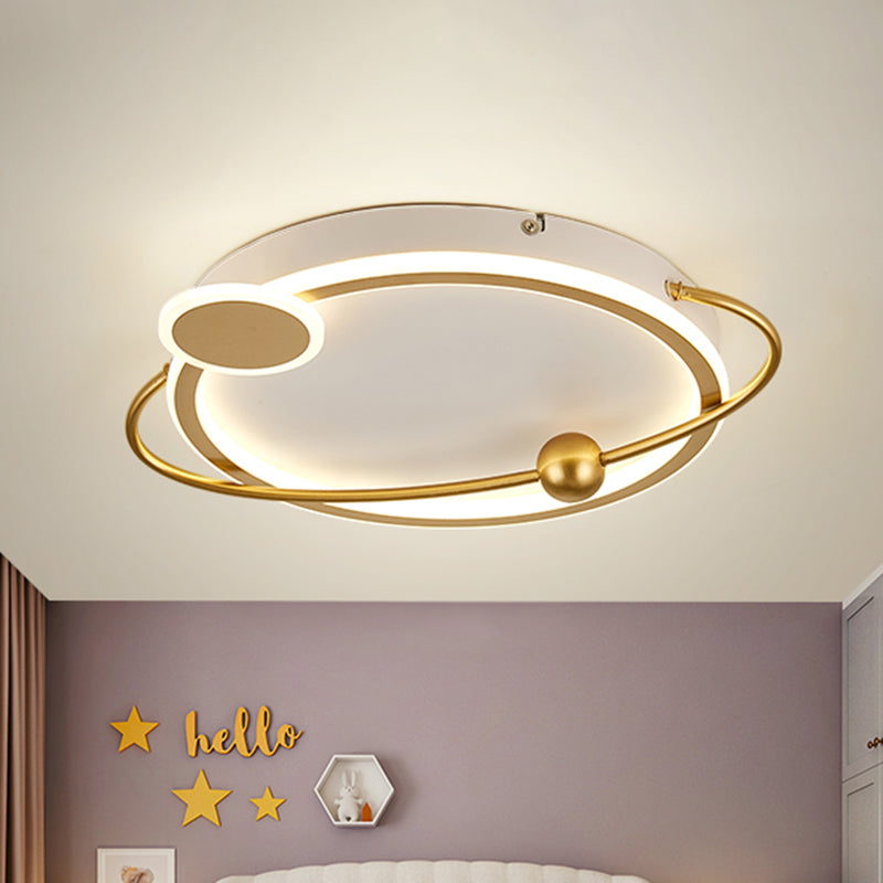 Gold Round Flush Mount Lamp with Starry Sky Design LED Acrylic Fixture in White/Warm Light