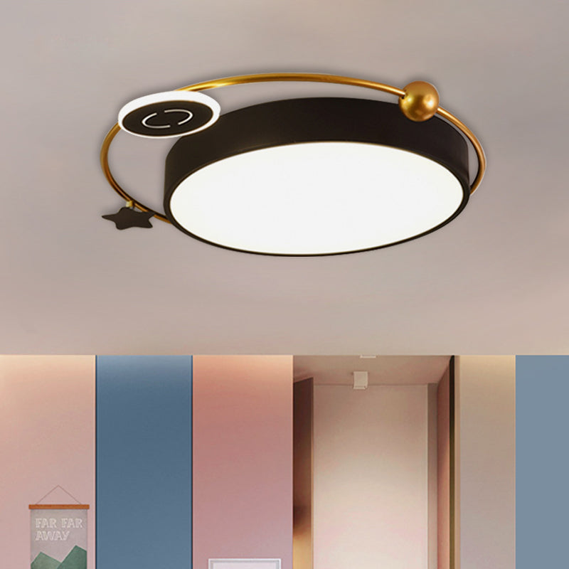 Nordic Acrylic LED Flush Mount with Cloud, Sun, and Moon Design in Black/Gold for Bedroom Lighting