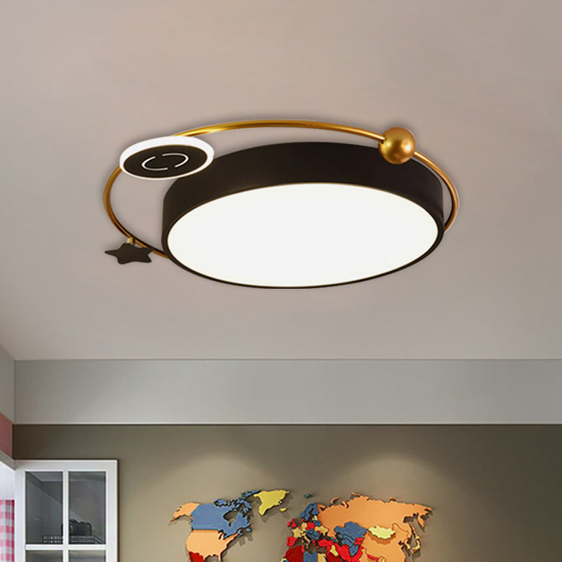 Nordic Acrylic LED Flush Mount with Cloud, Sun, and Moon Design in Black/Gold for Bedroom Lighting
