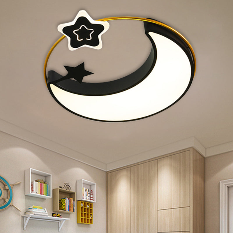 Nordic Acrylic LED Flush Mount with Cloud, Sun, and Moon Design in Black/Gold for Bedroom Lighting