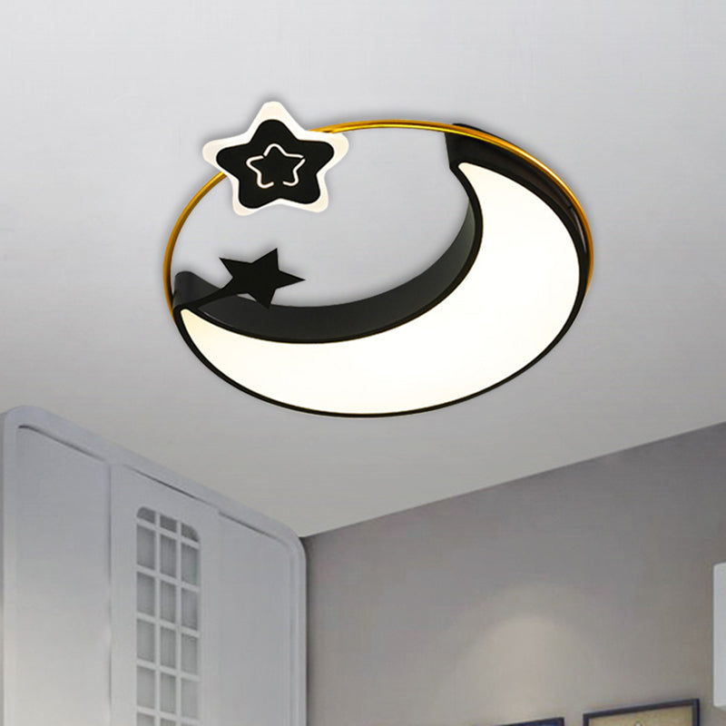 Nordic Acrylic LED Flush Mount with Cloud, Sun, and Moon Design in Black/Gold for Bedroom Lighting