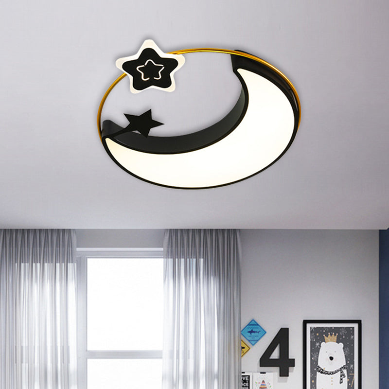 Nordic Acrylic LED Flush Mount with Cloud, Sun, and Moon Design in Black/Gold for Bedroom Lighting