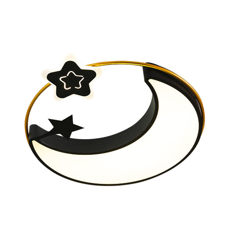 Nordic Acrylic LED Flush Mount with Cloud, Sun, and Moon Design in Black/Gold for Bedroom Lighting
