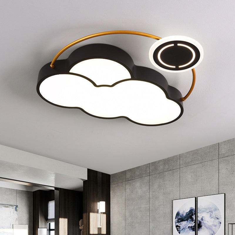 Nordic Acrylic LED Flush Mount with Cloud, Sun, and Moon Design in Black/Gold for Bedroom Lighting
