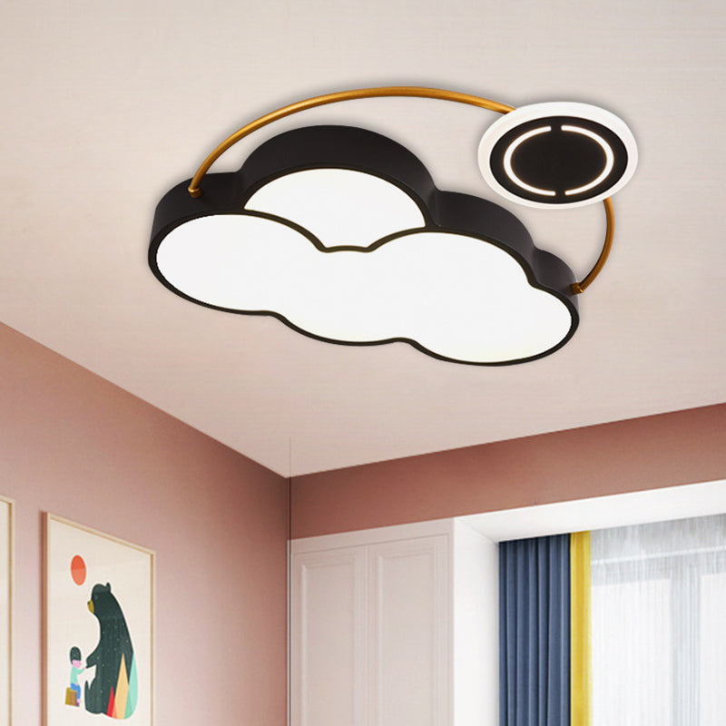Nordic Acrylic LED Flush Mount with Cloud, Sun, and Moon Design in Black/Gold for Bedroom Lighting
