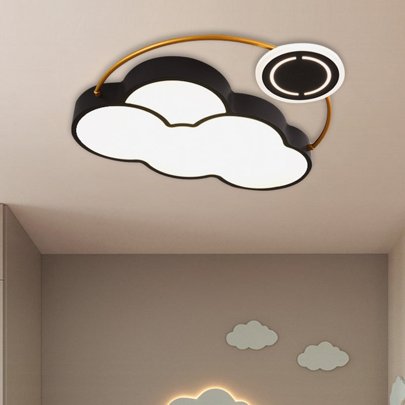 Nordic Acrylic LED Flush Mount with Cloud, Sun, and Moon Design in Black/Gold for Bedroom Lighting