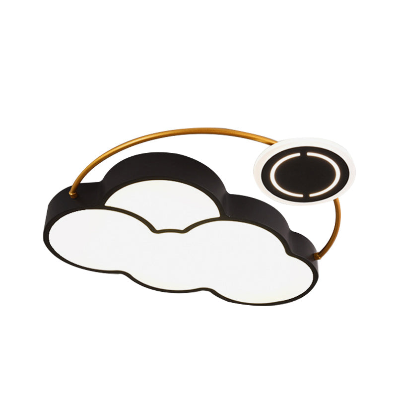 Nordic Acrylic LED Flush Mount with Cloud, Sun, and Moon Design in Black/Gold for Bedroom Lighting