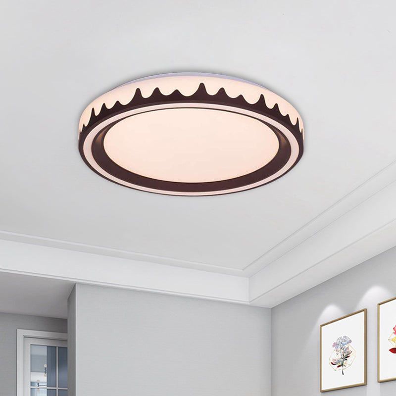 Modern LED Flush Mount Light with White/Gold/Coffee Circle Design for Living Room