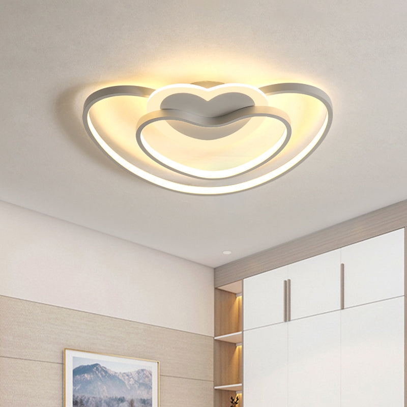 Nordic LED Ceiling Flush Light with Dual Loving Heart Frame in White, Pink, or Blue Acrylic Shade