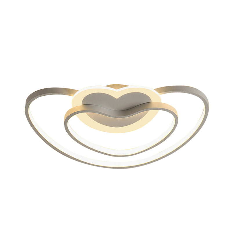 Nordic LED Ceiling Flush Light with Dual Loving Heart Frame in White, Pink, or Blue Acrylic Shade