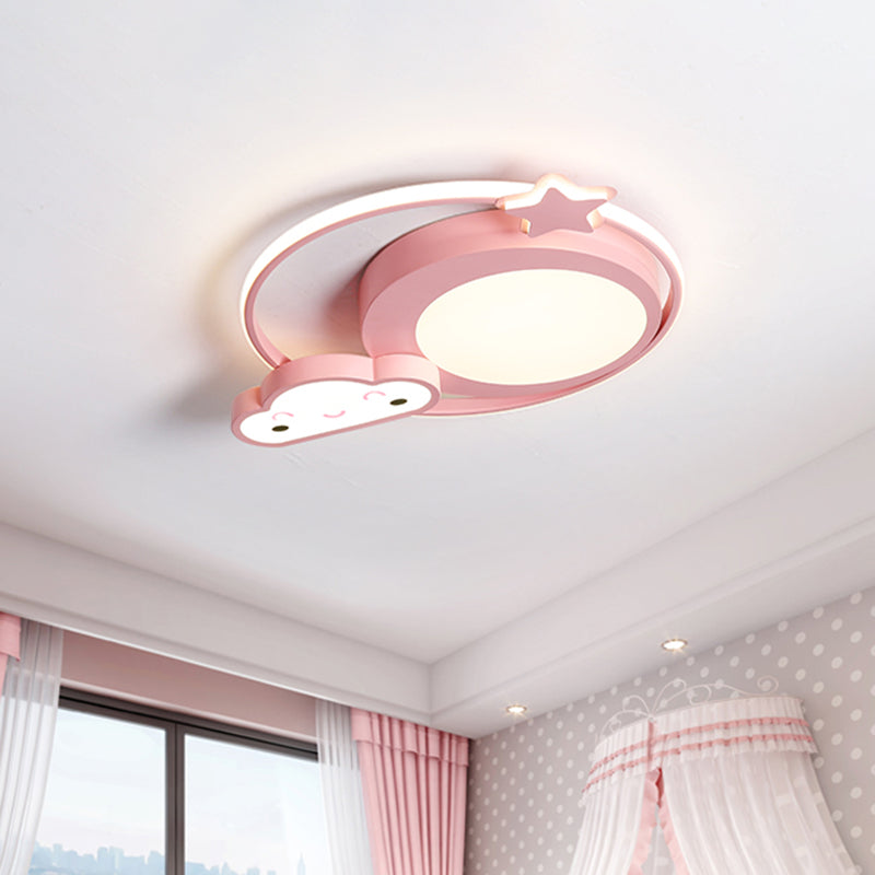 Cartoon Nebula Flush Lighting LED Ceiling Mount Fixture in Pink, with White/Warm Light