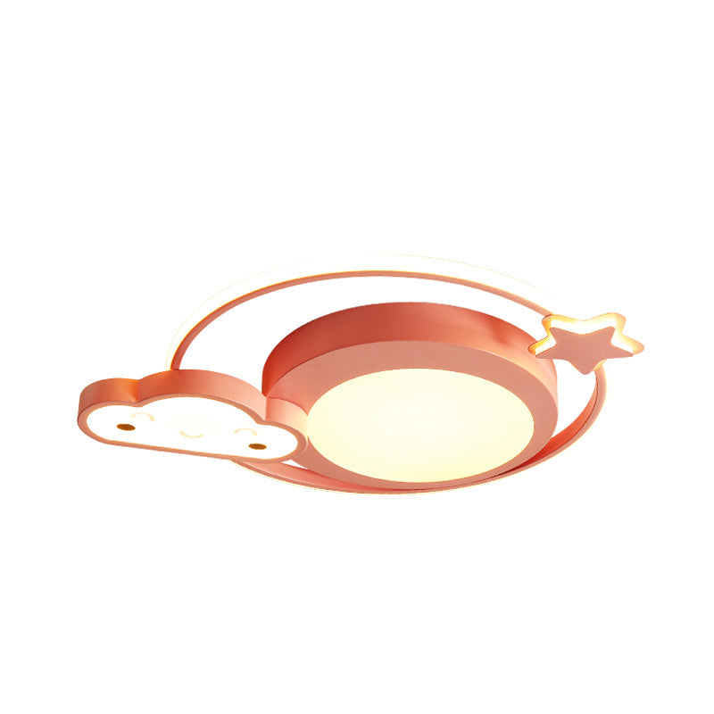 Cartoon Nebula Flush Lighting LED Ceiling Mount Fixture in Pink, with White/Warm Light