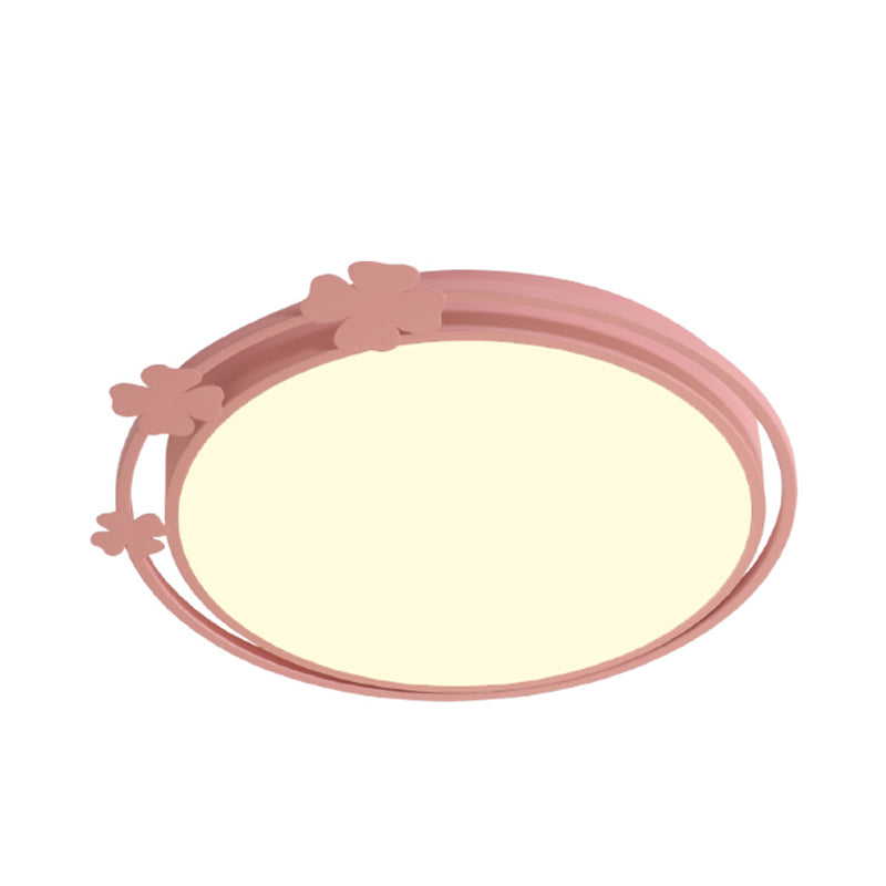 Kid's LED Pink Flushmount Light with Metallic Round Shape, Clover Deco, in White/Warm Light