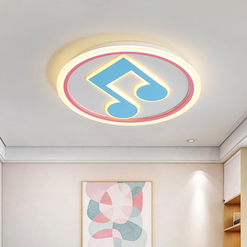 Modern LED Acrylic Flush Light - Blue Music Note Shaped Ceiling Lamp in White/Warm Light