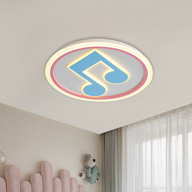 Modern LED Acrylic Flush Light - Blue Music Note Shaped Ceiling Lamp in White/Warm Light