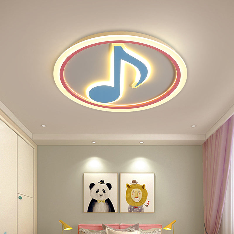 Modern LED Acrylic Flush Light - Blue Music Note Shaped Ceiling Lamp in White/Warm Light