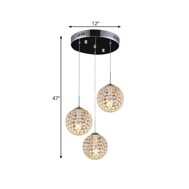 Cluster Pendant Ceiling Light With Crystal Embedded Chrome Finish - Modernist Design (3/5/6 Bulbs)