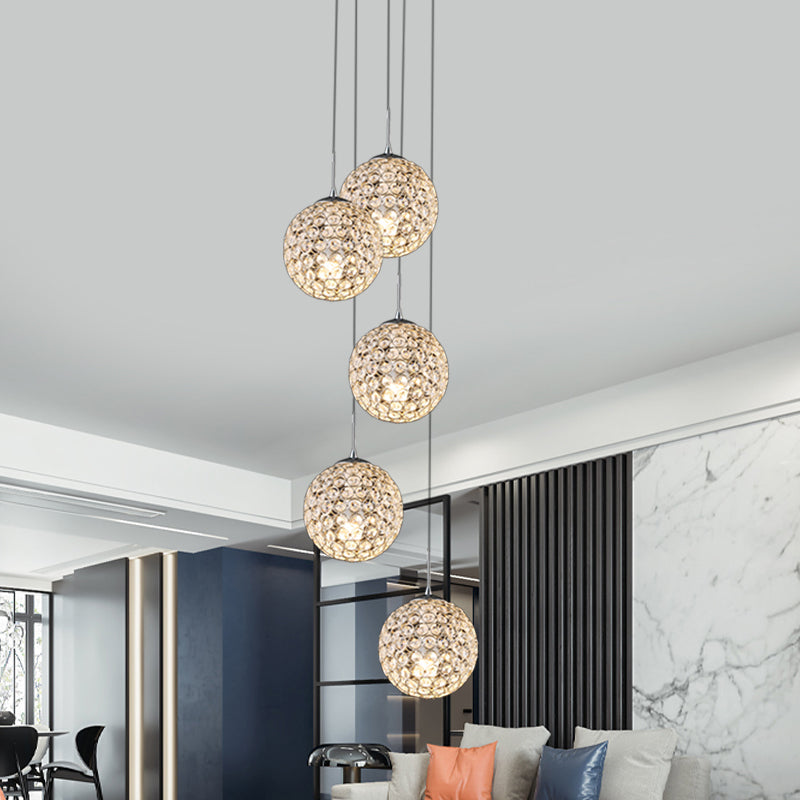 Modern Chrome Pendant Light with Crystal Embellishments and Multiple Bulbs