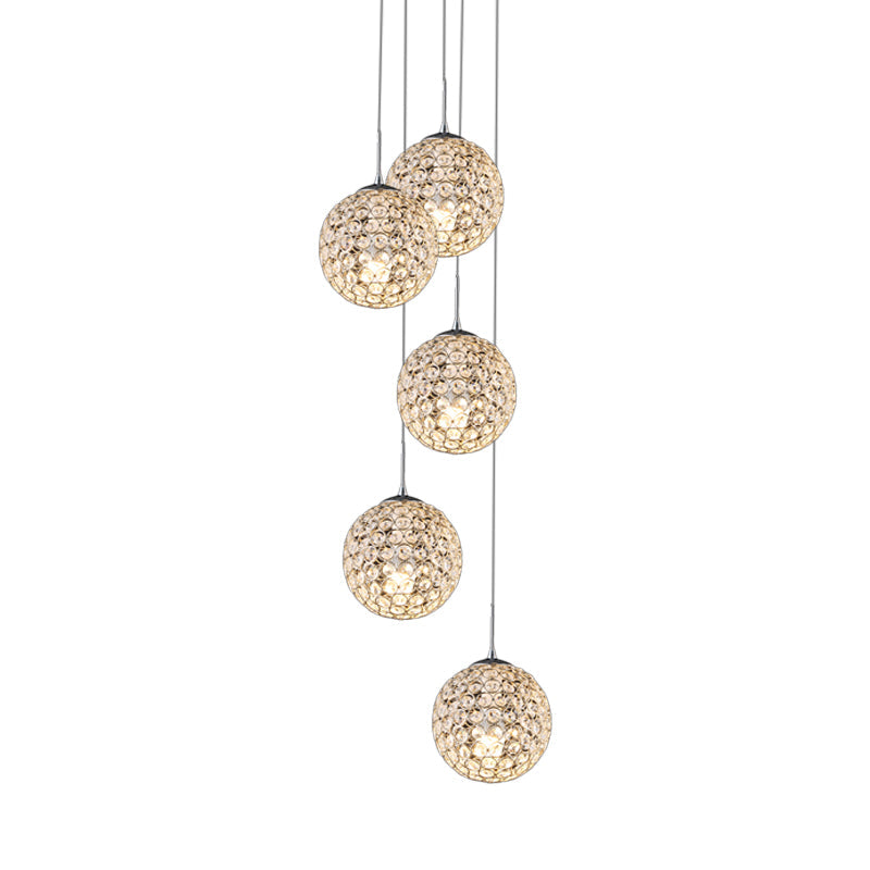 Modern Chrome Pendant Light with Crystal Embellishments and Multiple Bulbs