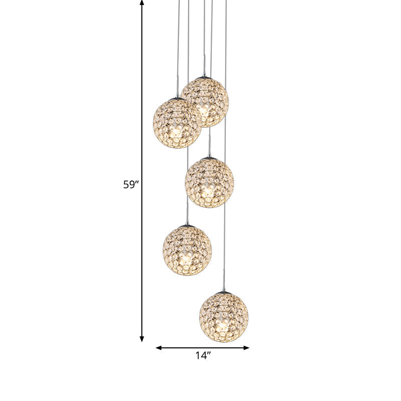 Modern Chrome Pendant Light with Crystal Embellishments and Multiple Bulbs