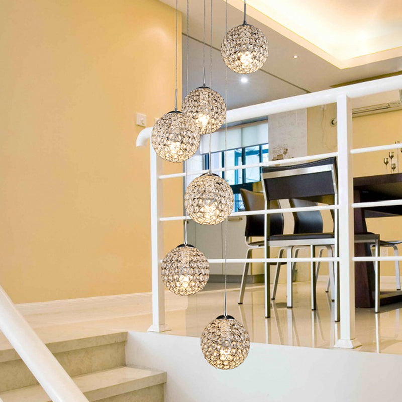 Cluster Pendant Ceiling Light With Crystal Embedded Chrome Finish - Modernist Design (3/5/6 Bulbs)