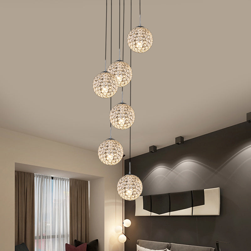 Modern Chrome Pendant Light with Crystal Embellishments and Multiple Bulbs