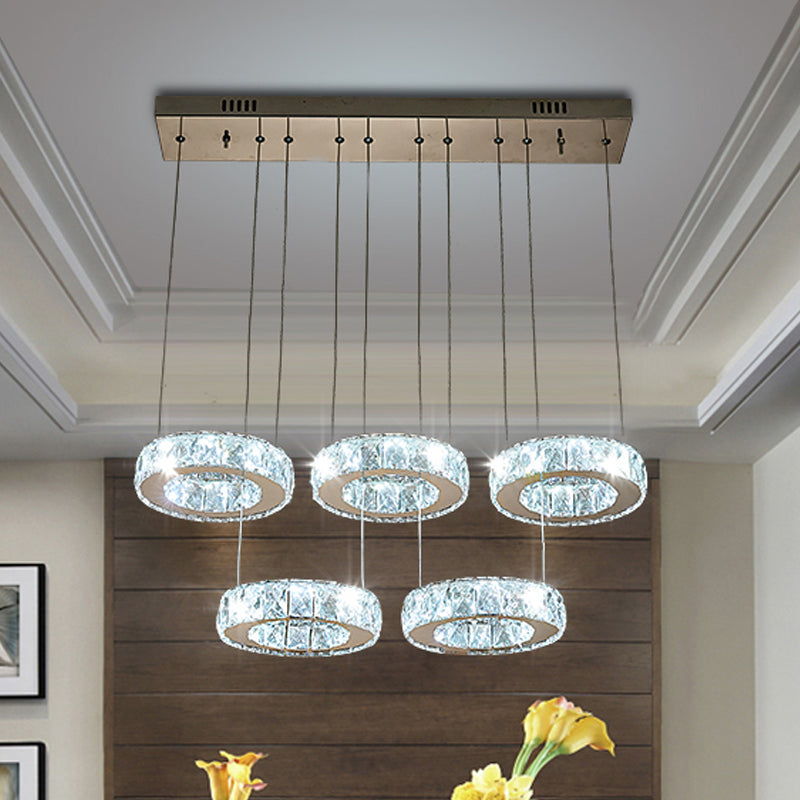 Modern Bronze Ring Crystal Pendant Light with LED Bulbs - Dining Room Ceiling Lamp