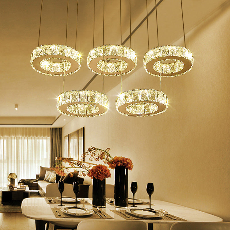 Modern Bronze Ring Crystal Pendant Light with LED Bulbs - Dining Room Ceiling Lamp